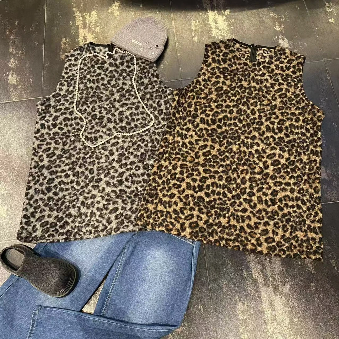 【优搭严选】时尚百搭设计款气质休闲豹纹砍袖马夹上衣B512