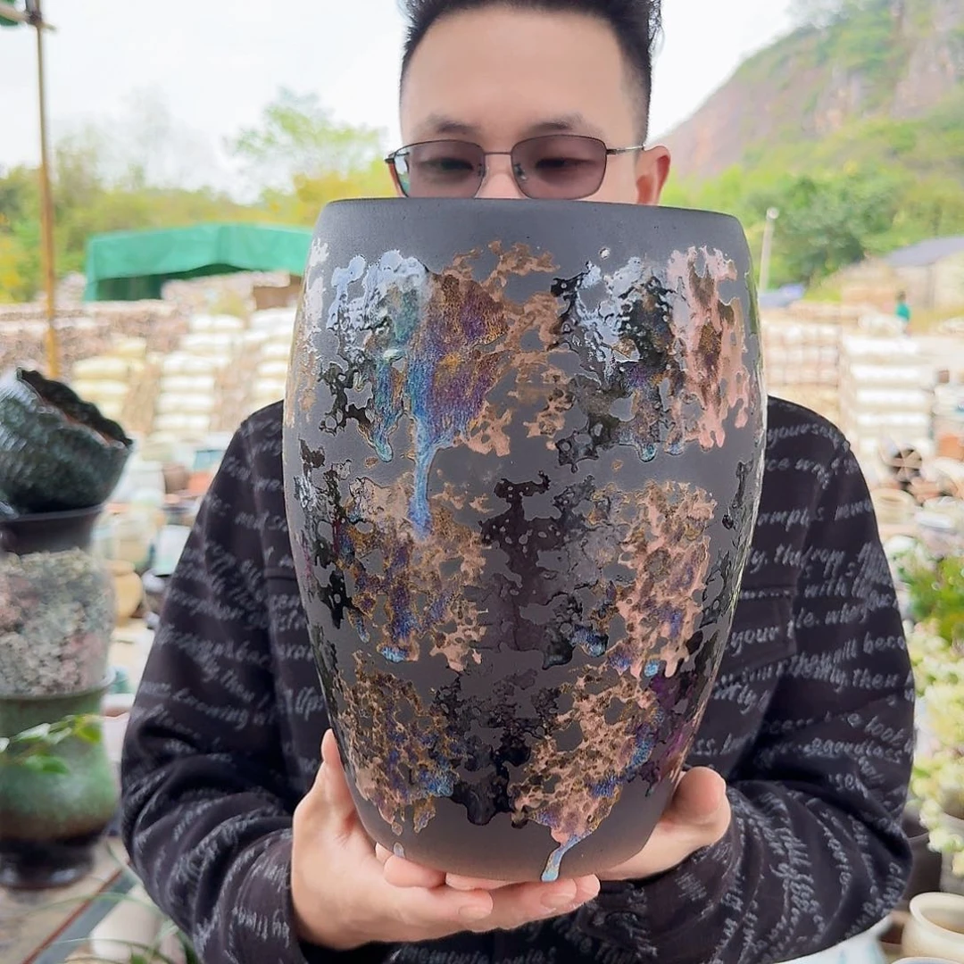 紫砂花盆口17高27（一个蛋壳姹寂黑色