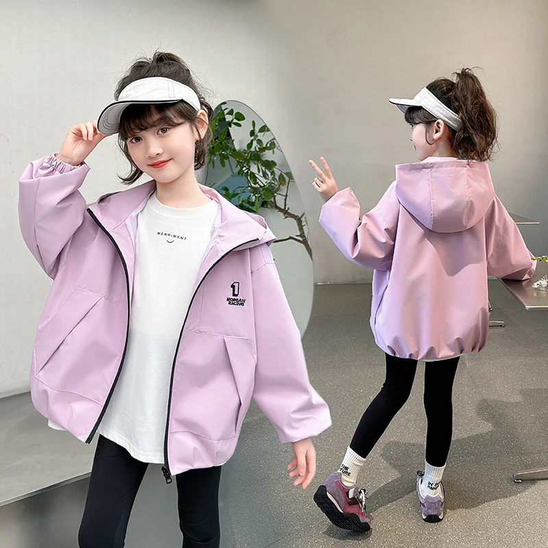 女童连帽外套春秋装2025新款儿童洋气上衣中大童春秋季运动冲锋衣