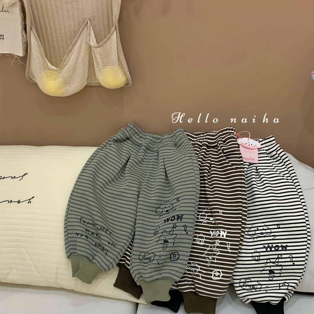 奶哈冬 涂鸦小狗条纹收口卫裤DQ605