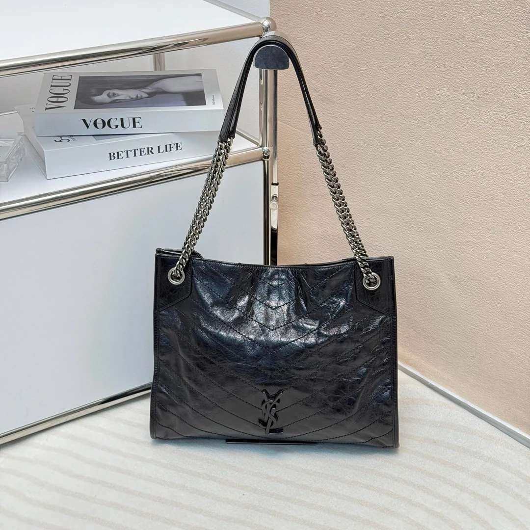 95新 YSL/圣罗兰 Ysl 黑银 牛皮 shoppingbag小号/693530821
