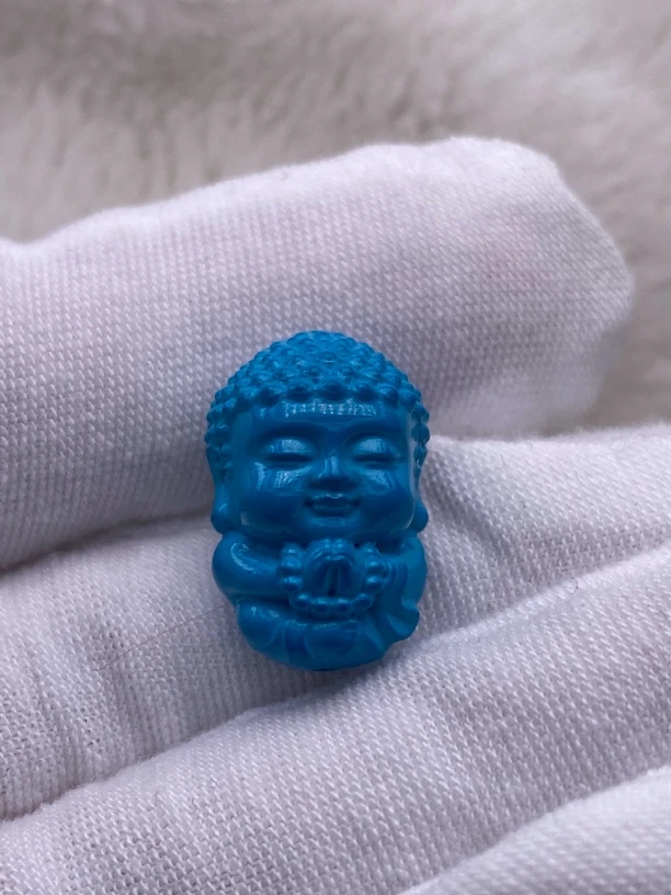 湖北十堰产地老矿料雕刻件背云顶珠吊坠玉化蓝色宝宝佛宽12.6高19