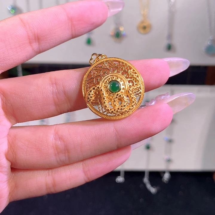 翡翠银S925镶嵌颈饰567绿