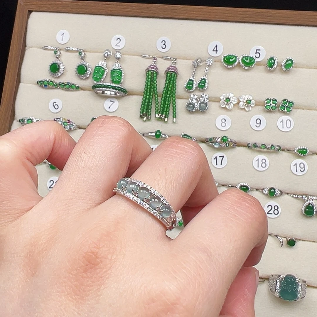 翡翠银S925镶嵌戒指天然