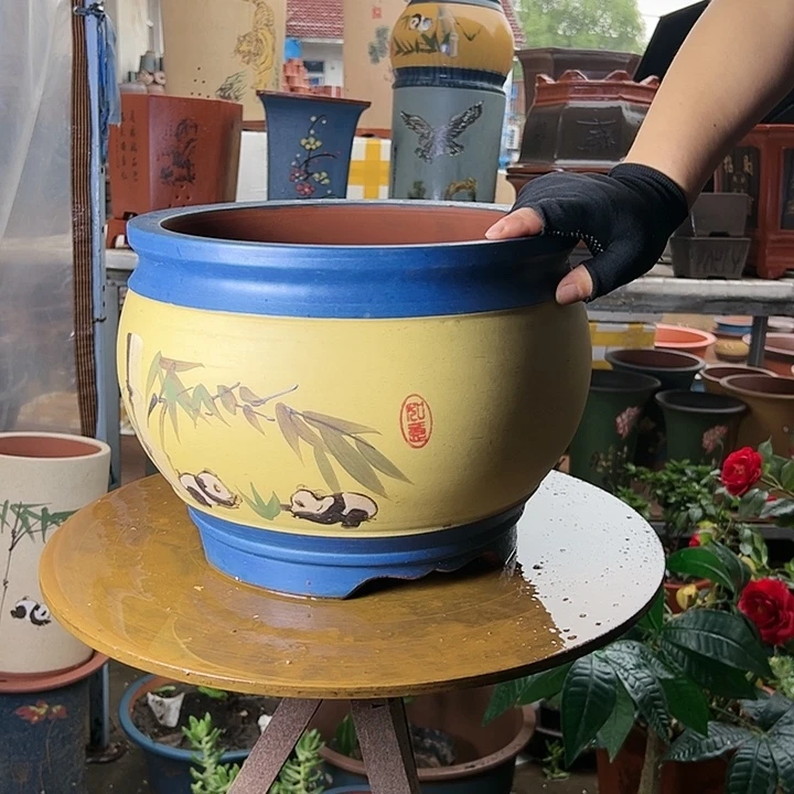 蓝黄鱼缸熊猫大花盆花盆花盆