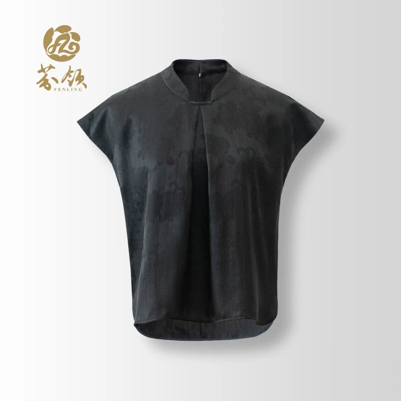 牡丹-高级定制桑蚕丝老料香云纱绫罗飞机袖国风上衣BX1058