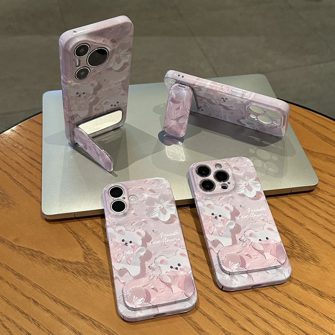 欧克里里粉色蝴蝶结熊支架适用苹果17菲林手机壳华为oppo小米vivo