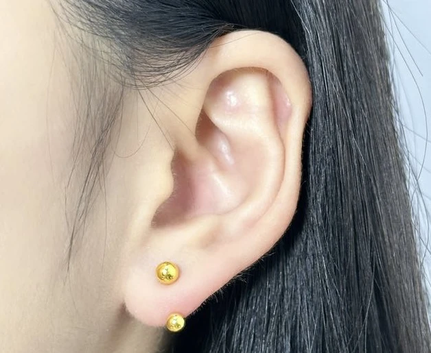 年终狂欢季  足金999 U型螺丝黄金亮面耳钉 简约经典时尚