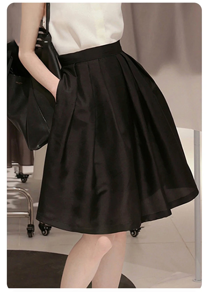 黑色短裙2025年新款黑色半裙遮肚子藏肉A字裙赫本半身裙有口袋