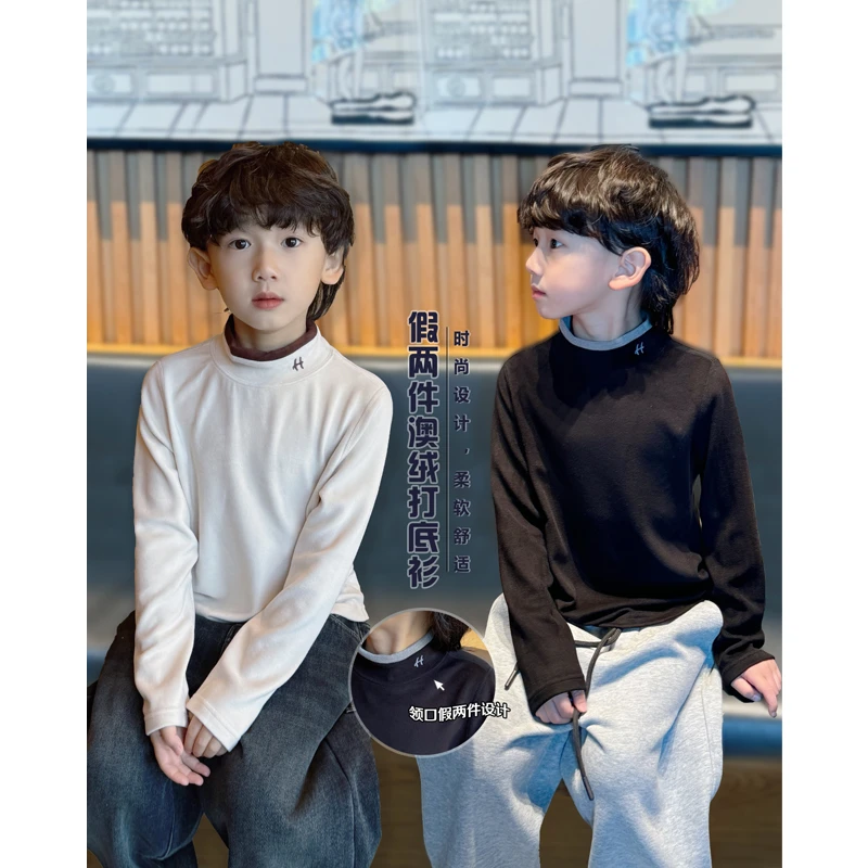 凯文家童装2024冬季新品男童中大童韩版半高领保暖儿童韩版打底衫