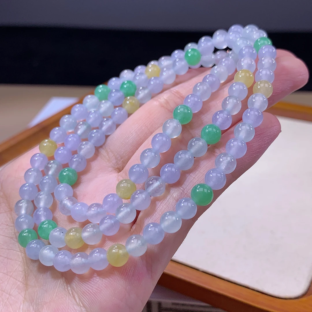 嘉运翡翠7.1-13缅甸天然翡翠A货多宝项链卡5.5mm118颗