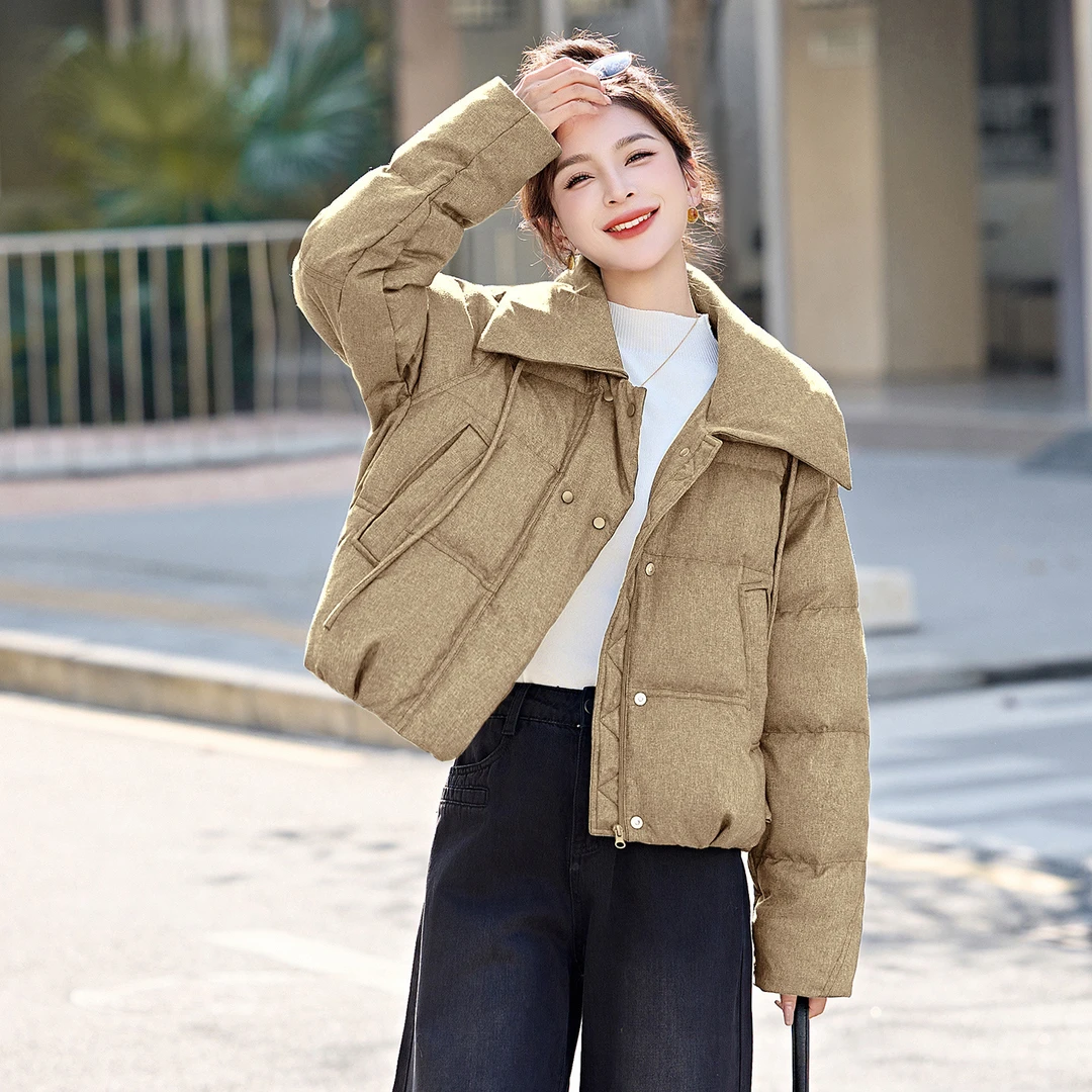 休闲风羽绒服2025冬季新女翻领保暖宽松小个子白鸭绒外套ME59188