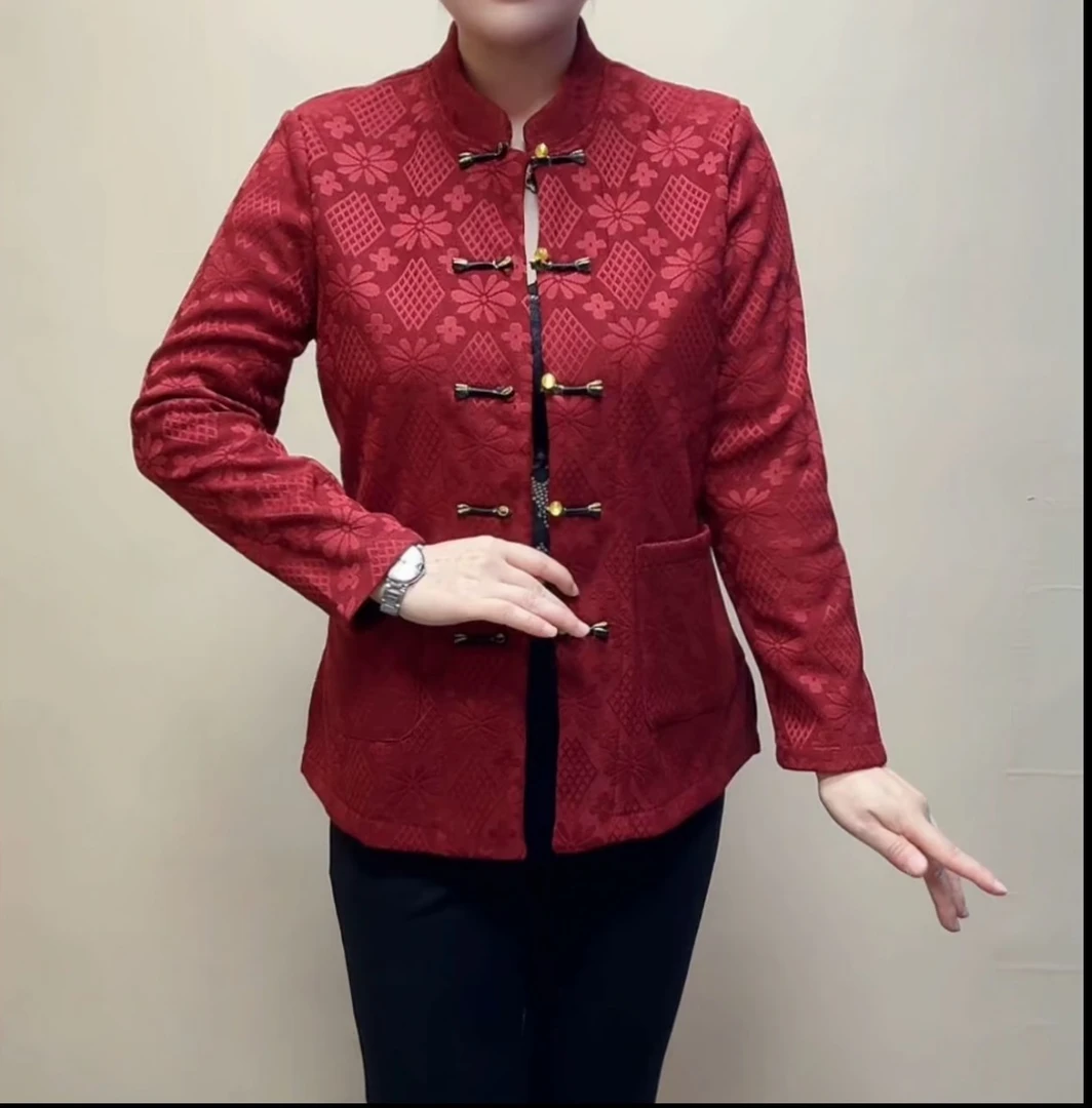 秋冬新款新中式复古显瘦气质修身中老年女开衫上衣