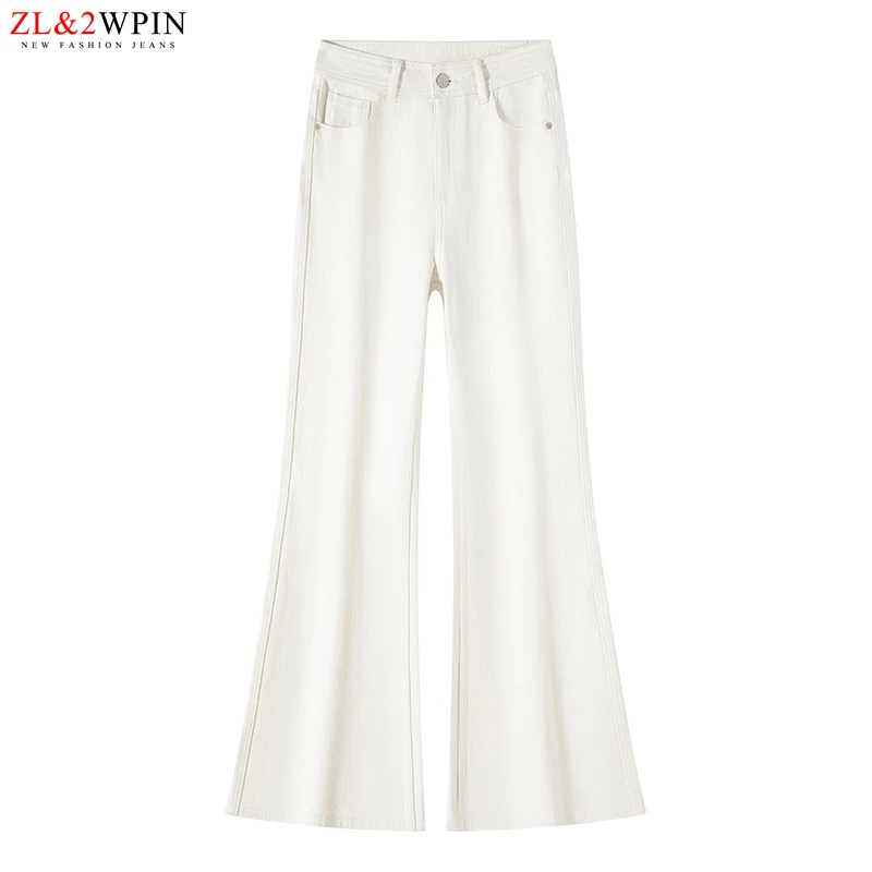 白色超模微喇叭牛仔裤女高腰宽松垂感2025早春新款时尚感百搭弹力