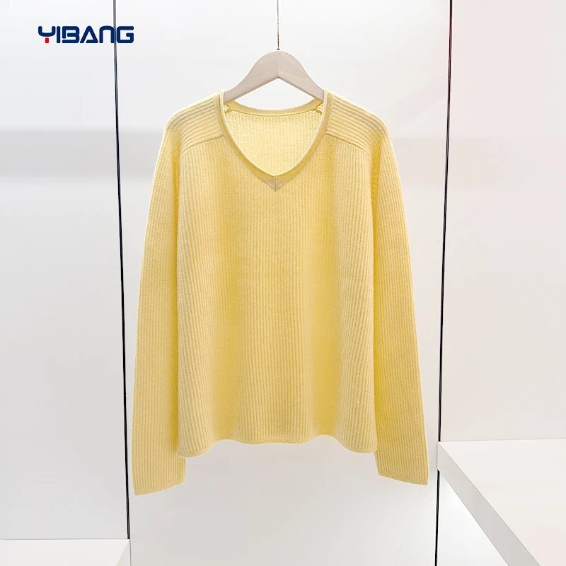 谊邦『小山羊绒+桑蚕丝』秋季慵懒V领元宝针洋气休闲装衣服女装上衣