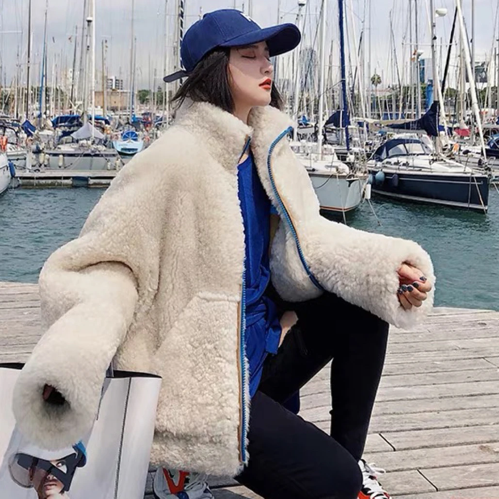 99新 BURBERRY/博柏利 米白色皮毛一体短外套/UK6码/B01689