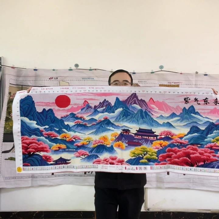 棉手工十字绣成品幸运紫气东来