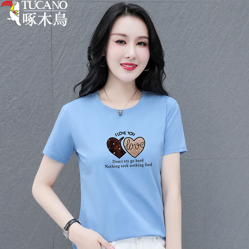 TUCANO/啄木鳥短袖T恤女夏季新款印花百搭休闲韩版纯棉圆领上衣