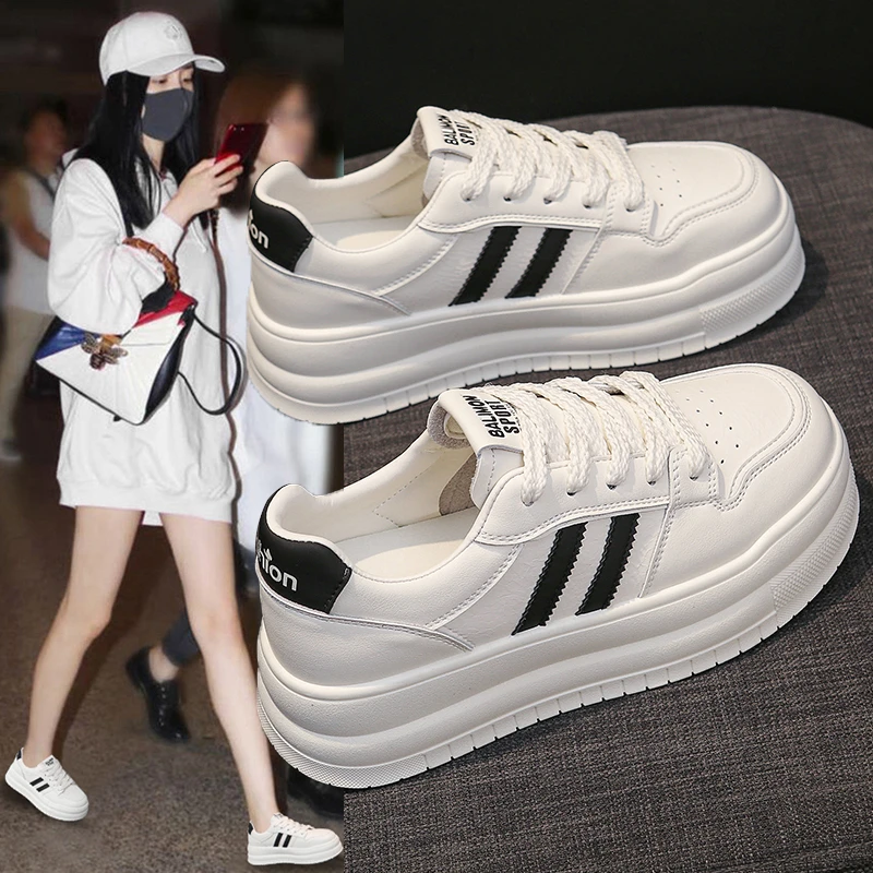 4.5cm小白鞋女2025新款春季透气厚底百搭学生板鞋软底运动休闲鞋