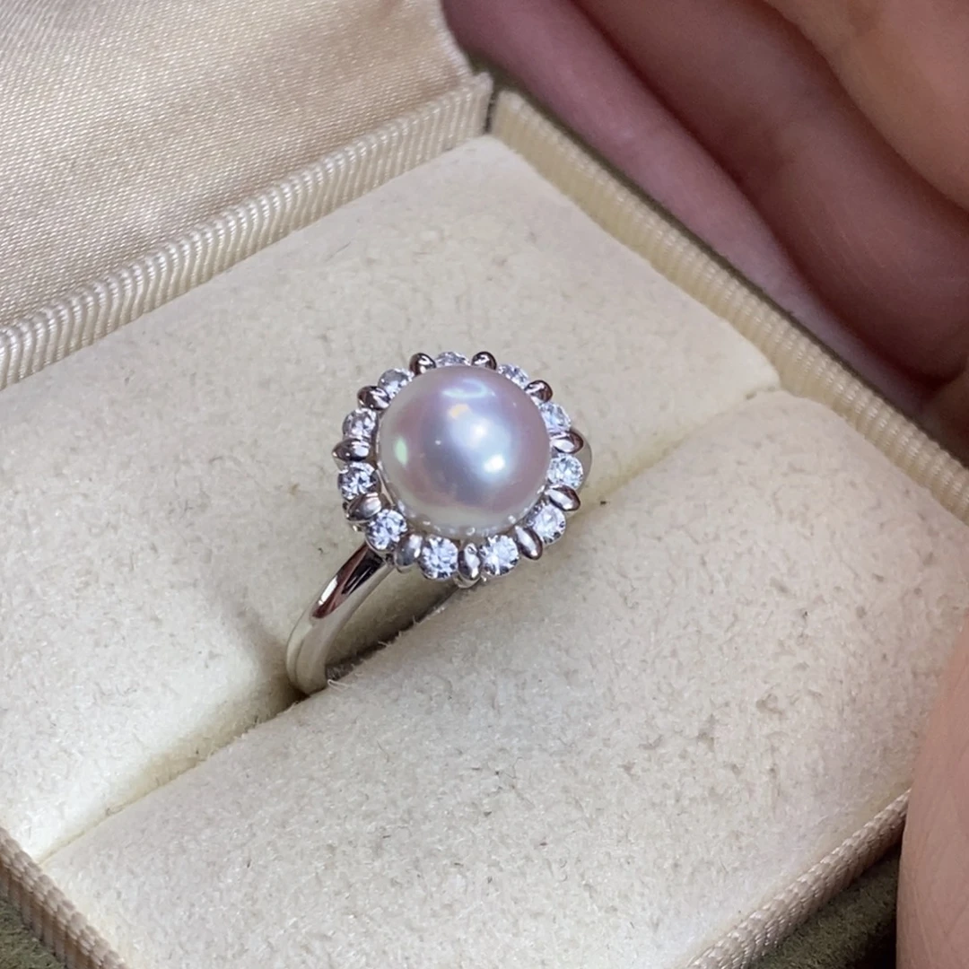 银S925镶嵌淡水珍珠戒指特价微瑕