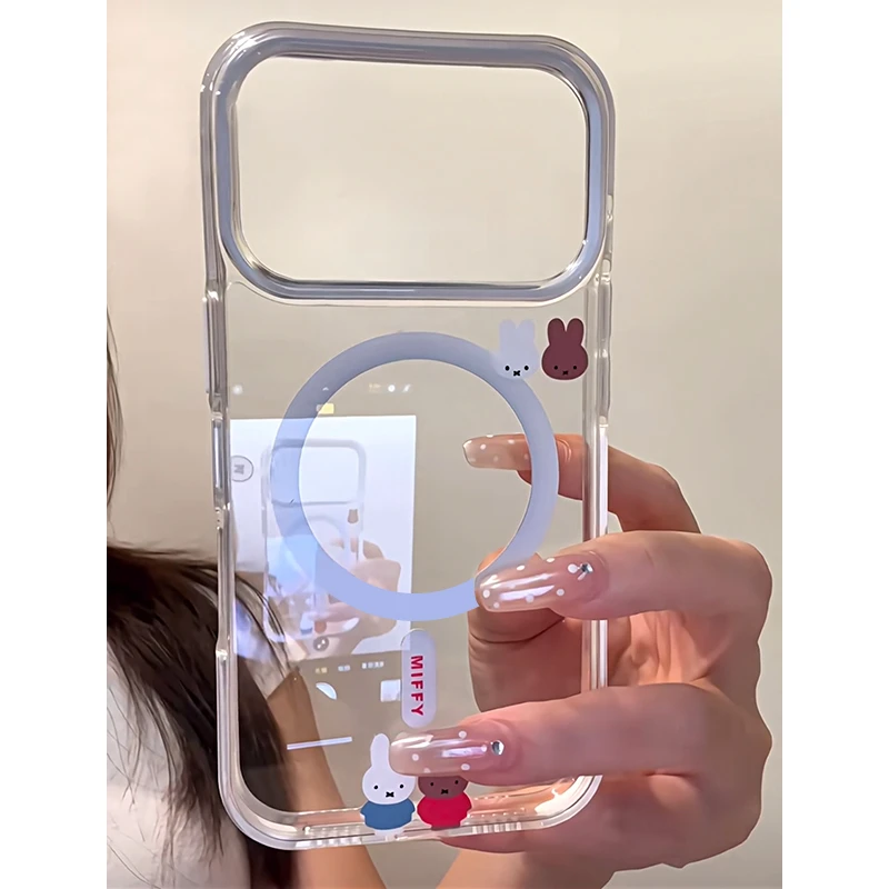 雅天立透明米菲兔适用iPhone16/15磁吸手机壳17promax创意14/12女