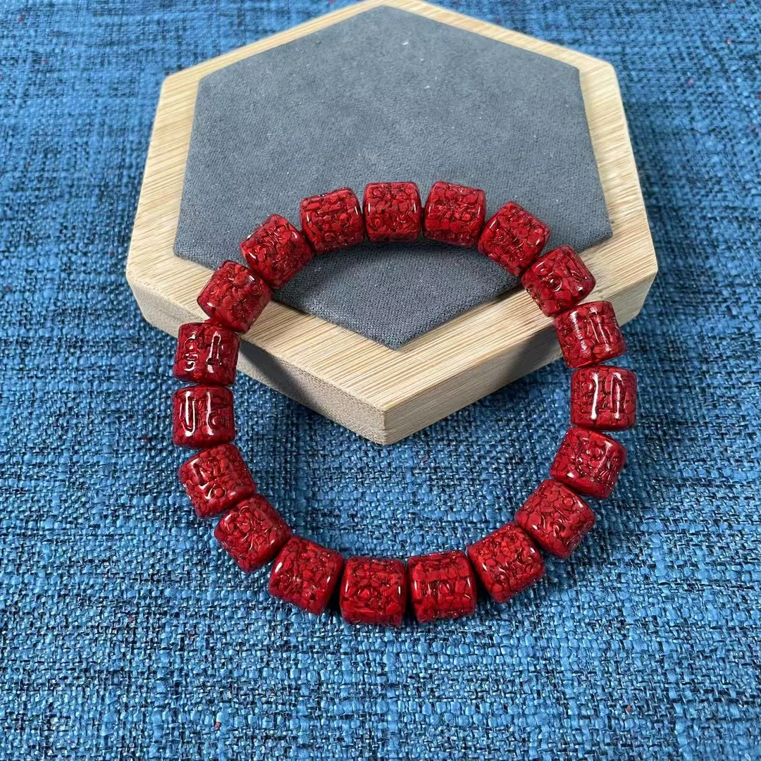 古韵臻选卡10mm 晶体颗粒砂雕刻六字真言桶珠单圈素圈手串