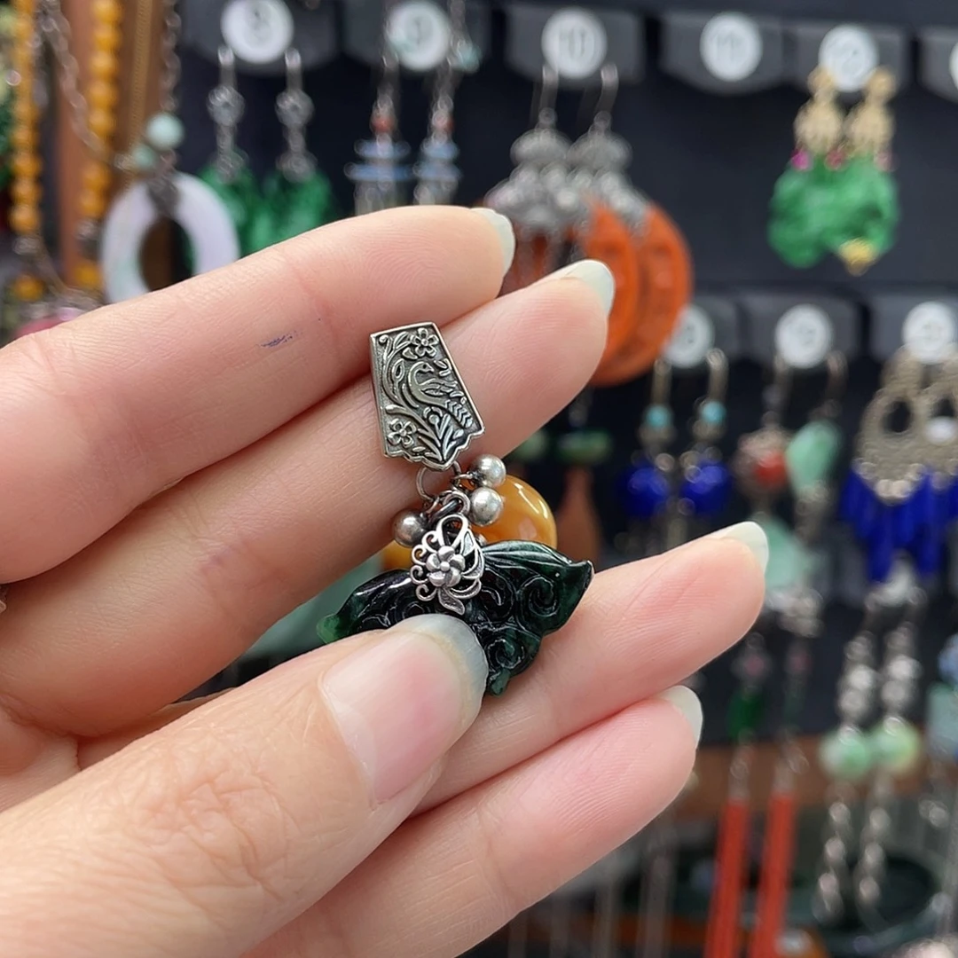 丽***川翡翠银S925镶嵌耳饰011hjnjj