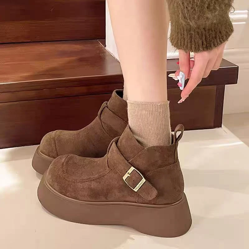 秋冬新款韩版通勤瘦瘦简约粗跟裸靴短靴0026或9866(加绒)