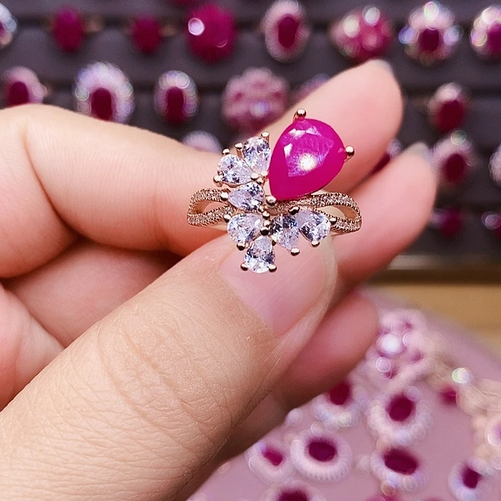 戒指红宝石银S925镶嵌