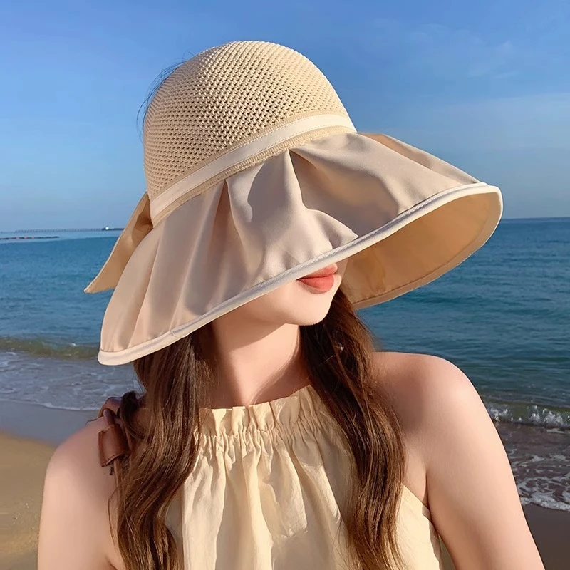 遮阳帽女夏季防晒大帽檐扎马尾2025黑胶可折叠旅游户外防晒帽子