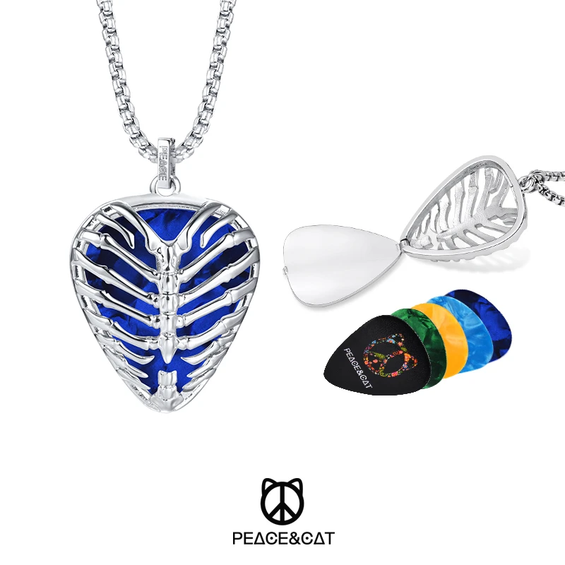 新疆乌市发货和猫可拆卸藏吉他拨片盒项链男小众摇滚朋克吊坠毛衣