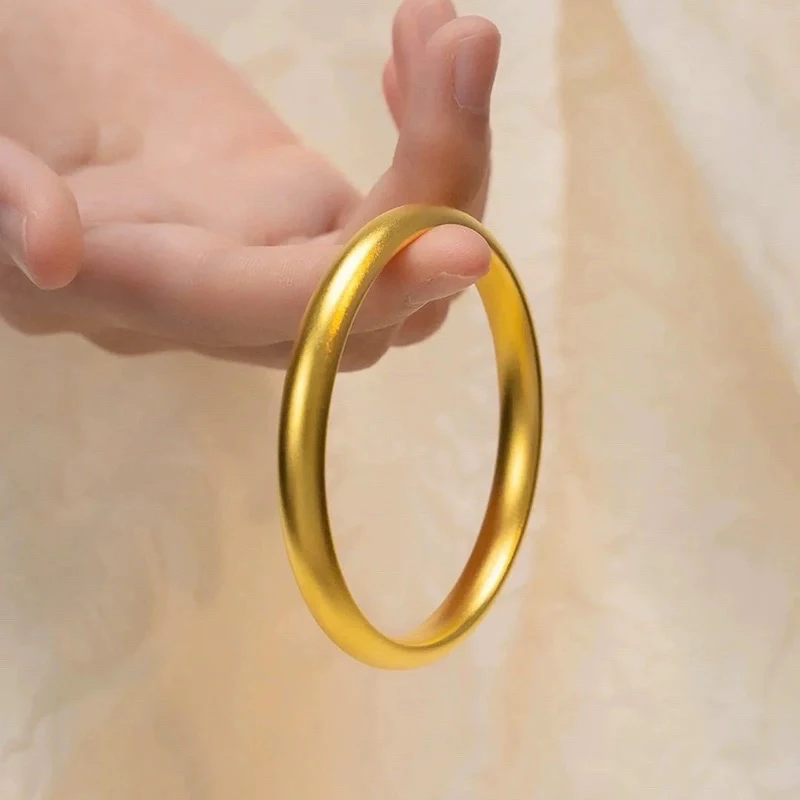 足银手镯 足银泥鳅背素圈手镯女款时尚经典实心磨砂传承