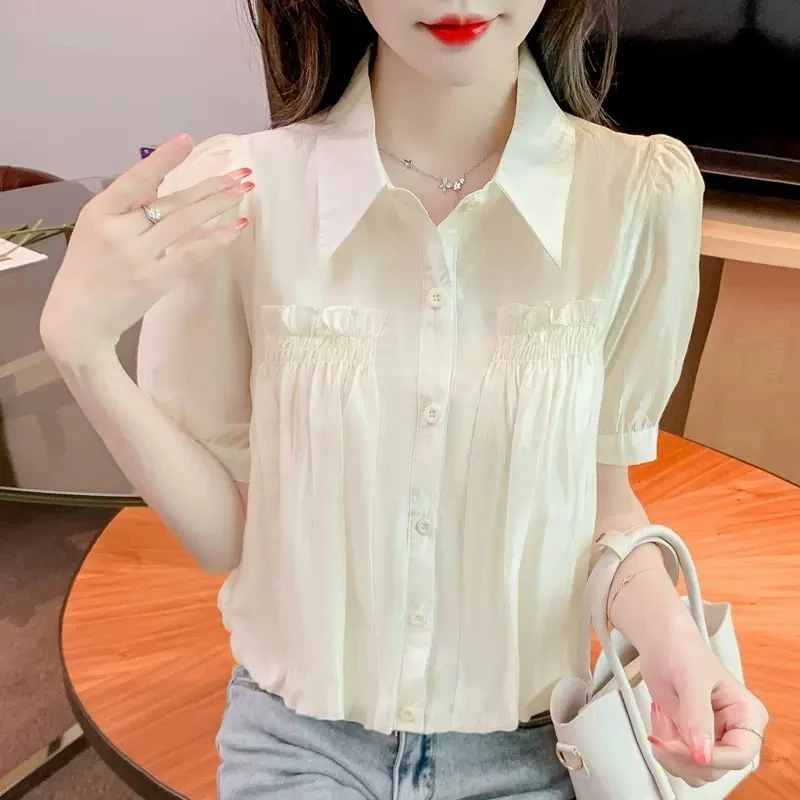 衬衫女2025年新款夏季显瘦遮肚子小衫时尚洋气减龄雪纺百搭上衣