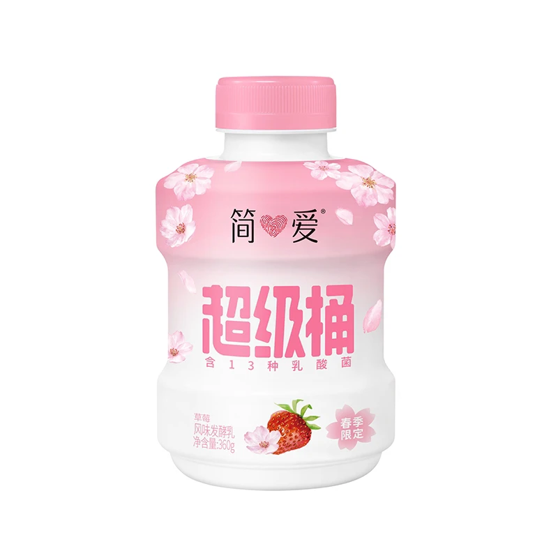 简爱超级桶草莓味风味发酵乳360克生牛乳奶源简单配方酸奶