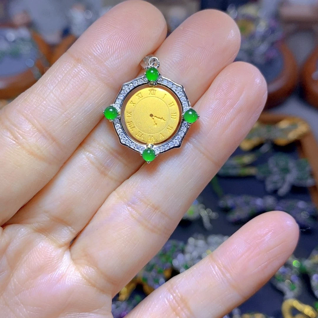 翡翠颈饰银S925镶嵌天然翡翠