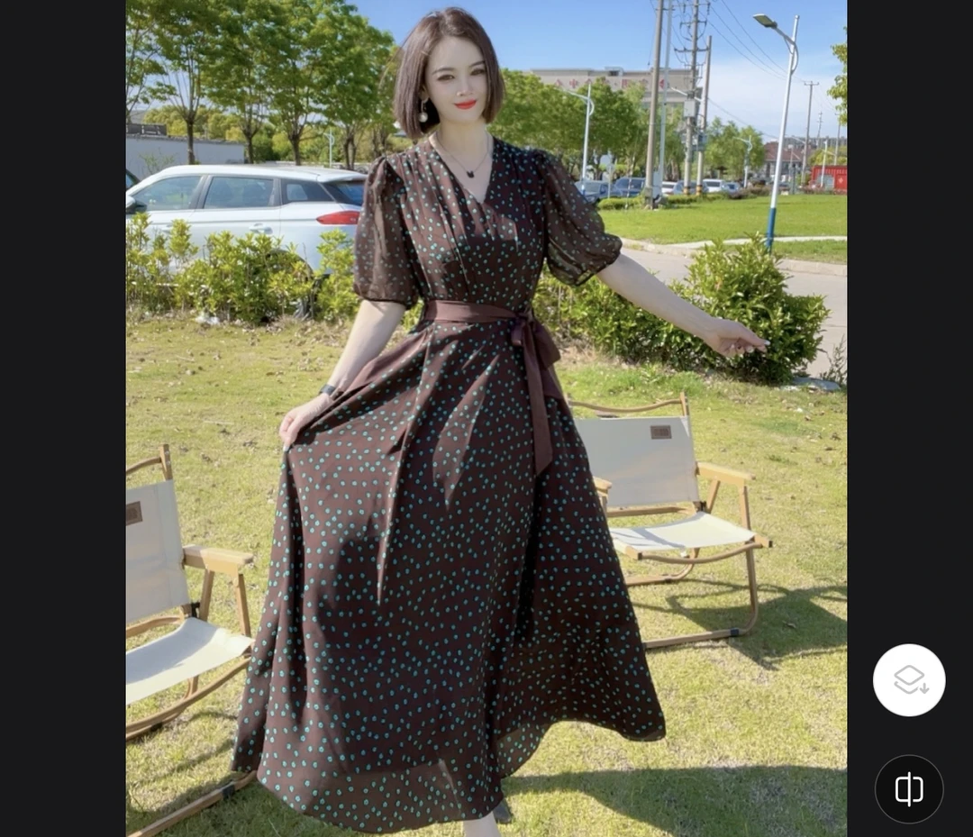 【权燕】078 圆点显瘦连衣裙2025夏季爆款时尚气质修身长裙