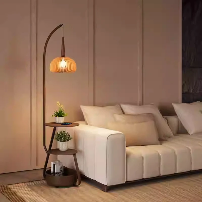 南瓜落地灯卧室高级感中古风现代简约客厅床头柜氛围感置物一体灯