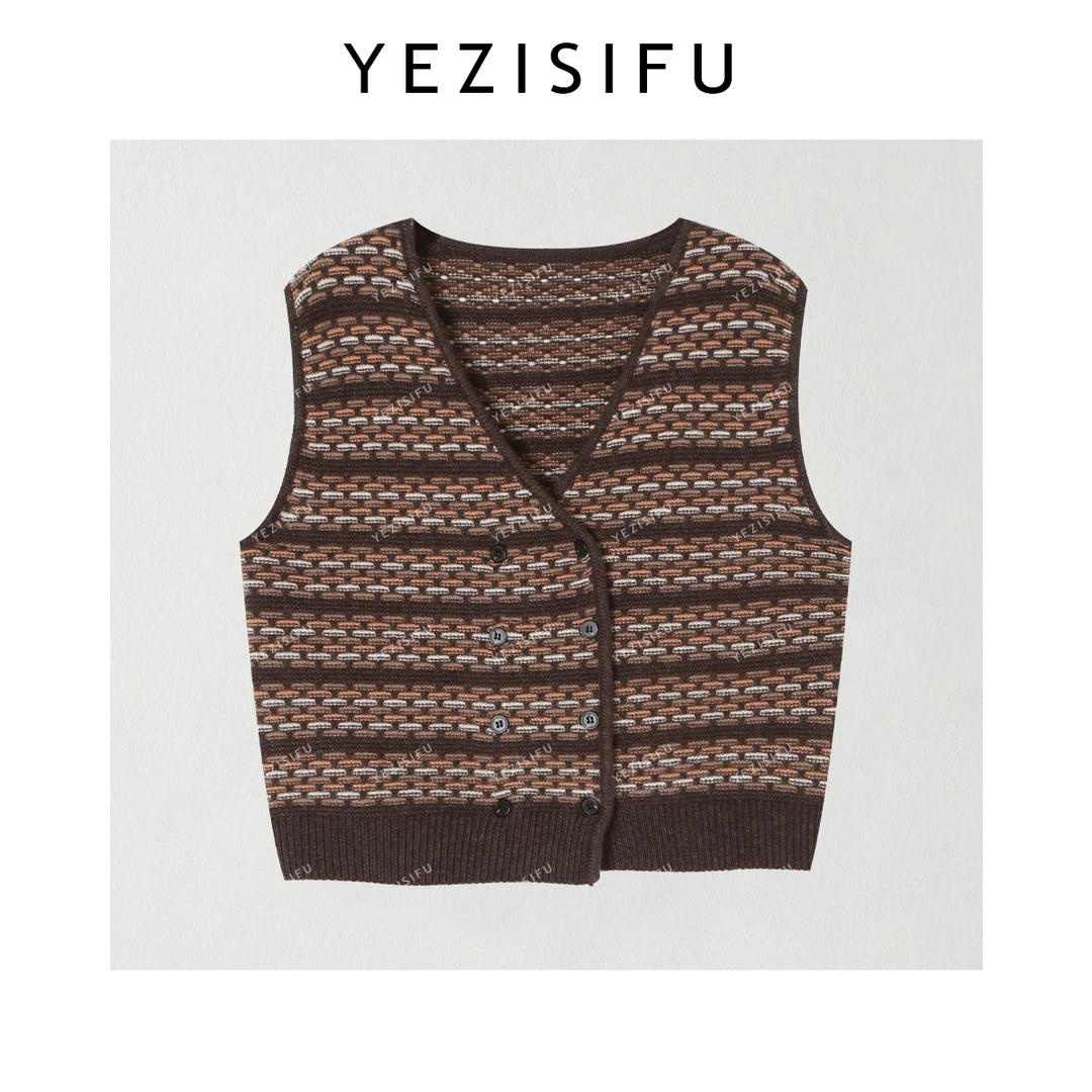 欧尼私服 2025秋季新品极简百搭V领双排扣针织马甲2509C5381