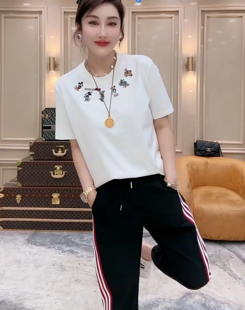 短袖T恤女2025新款夏日设计感上衣百搭穿搭图案拼接韩版