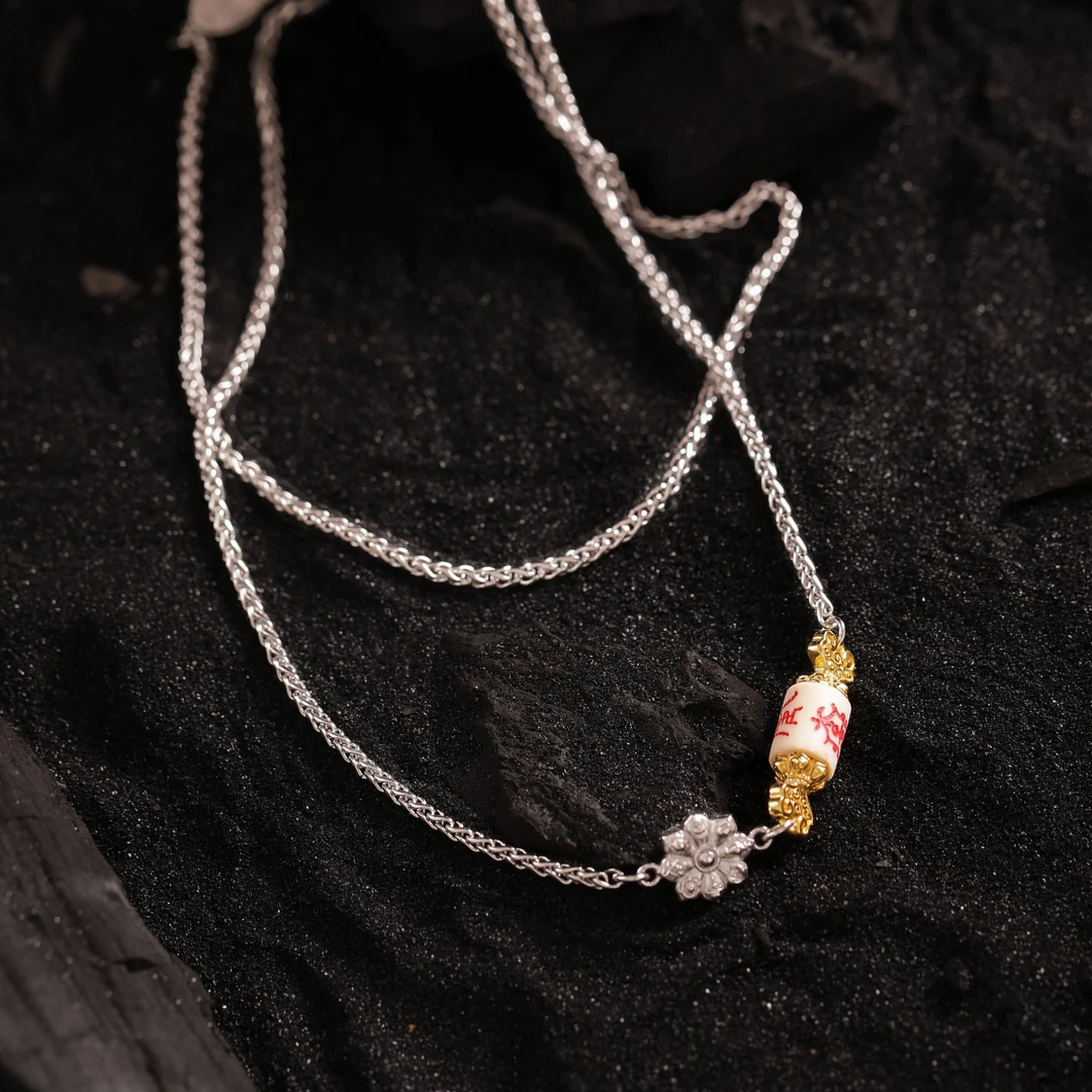 链子925银锆石 N18188<平安>糖果八宝莲花链条项链