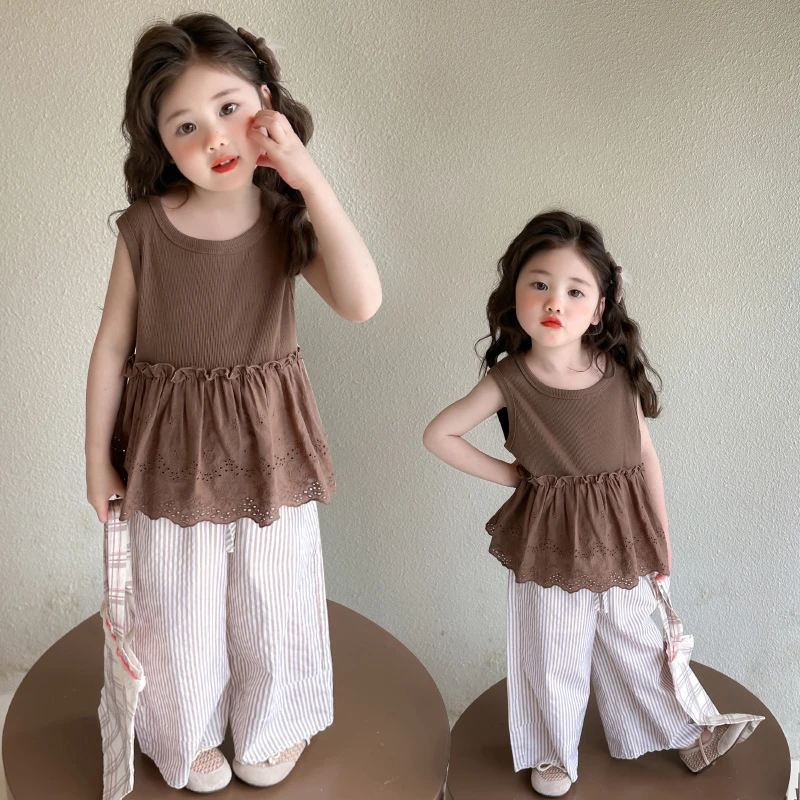 女童套装夏季2025新款洋气韩版宽松时尚儿童女宝夏装无袖两件套