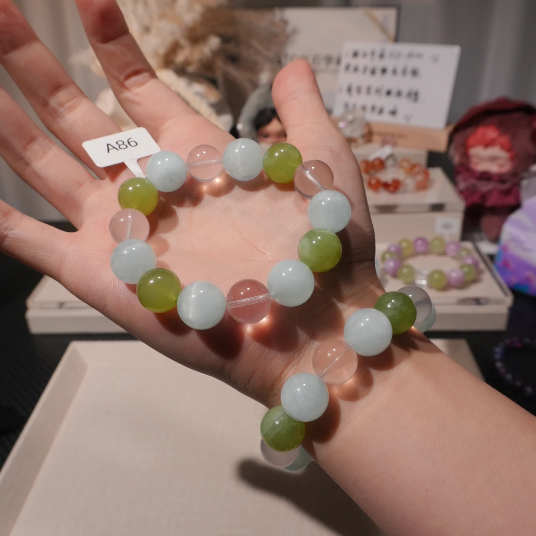 粉水晶 岫玉 海蓝宝 14咪点位 A86