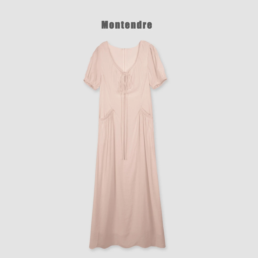 【MonTendre】夏季新款 欧若风法式气质连衣裙亚麻混纺显瘦长裙