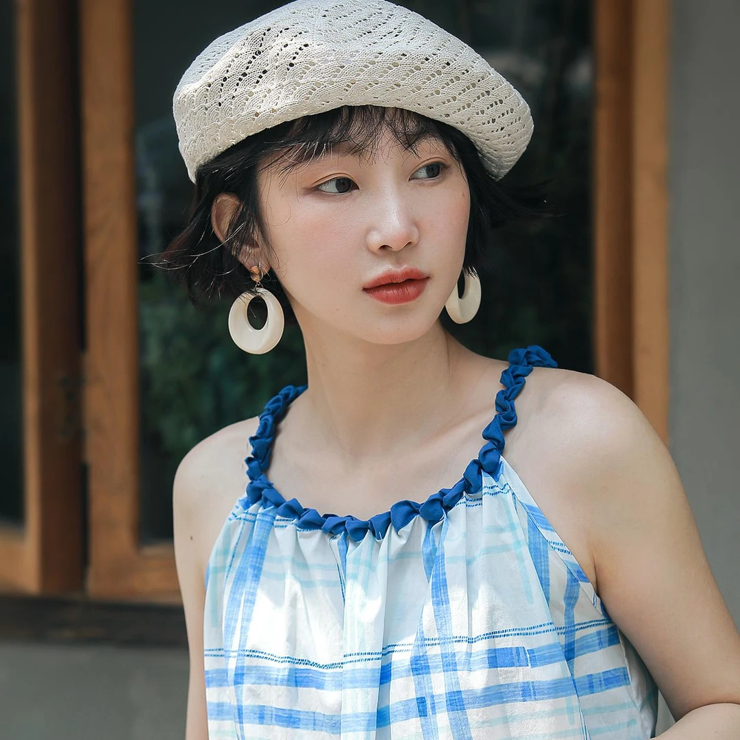 透气亚麻贝雷帽女2025新款春夏季显脸小复古针织画家帽