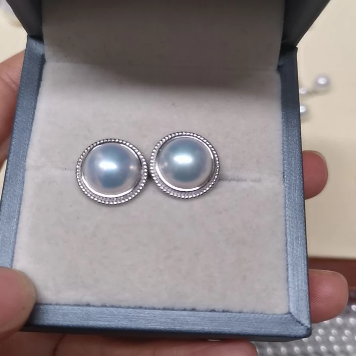 拼合珍珠（马贝珠）耳饰银S925镶嵌乌**青