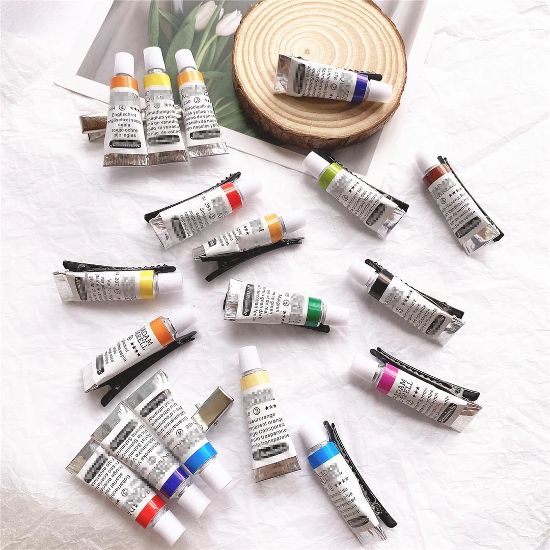 米优家创意搞怪手作文艺气息颜料水彩发夹鸭嘴夹趣味另类可爱边夹