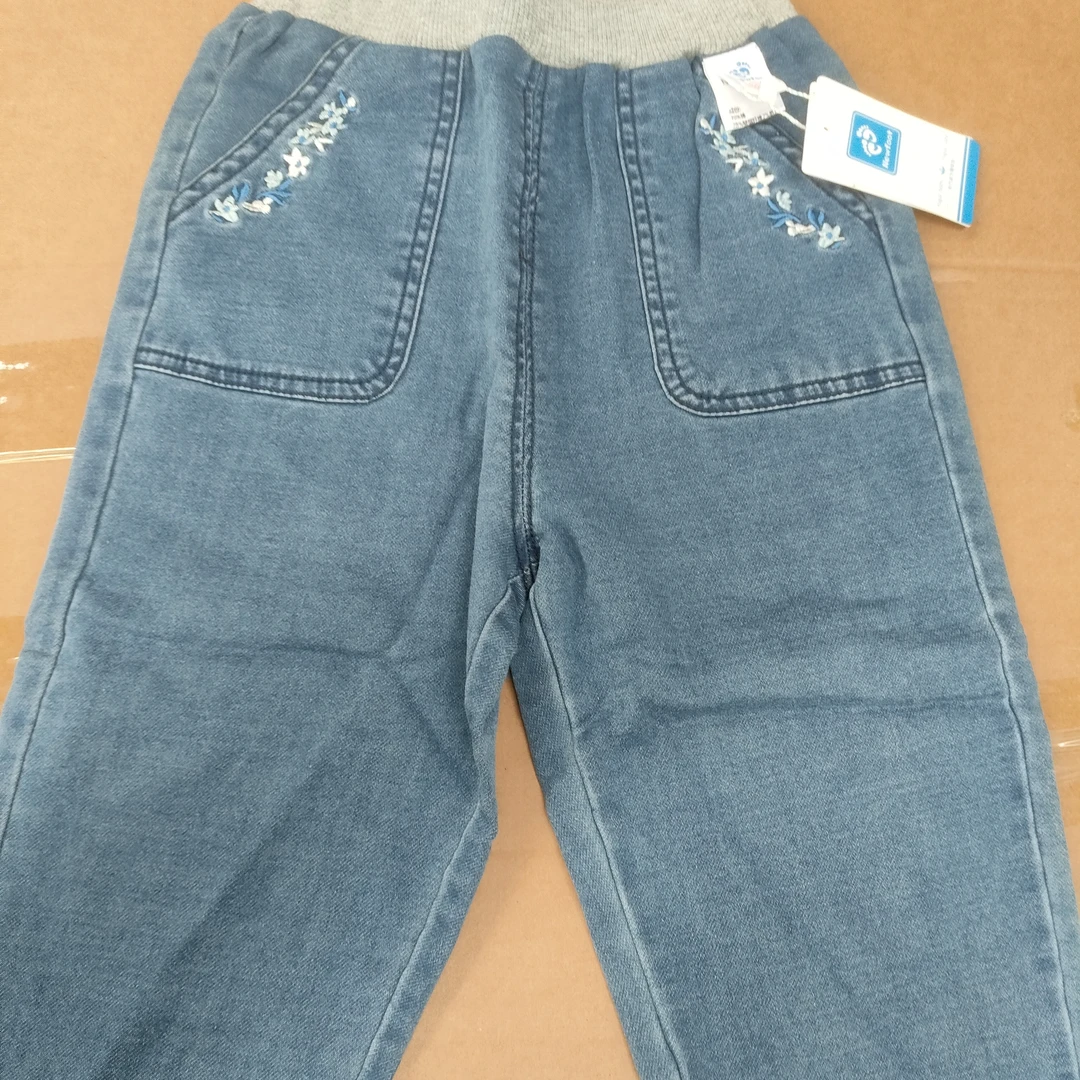 小花口袋灰腰牛仔裤