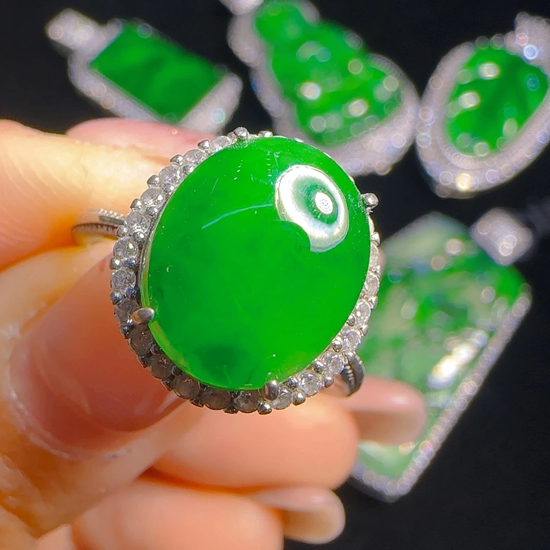 翡翠耳饰银S925镶嵌天然