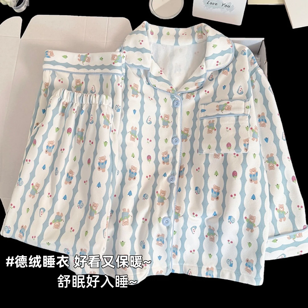 德绒女童睡衣秋冬季2025新款珊瑚绒加厚长袖春秋季儿童女孩家居服