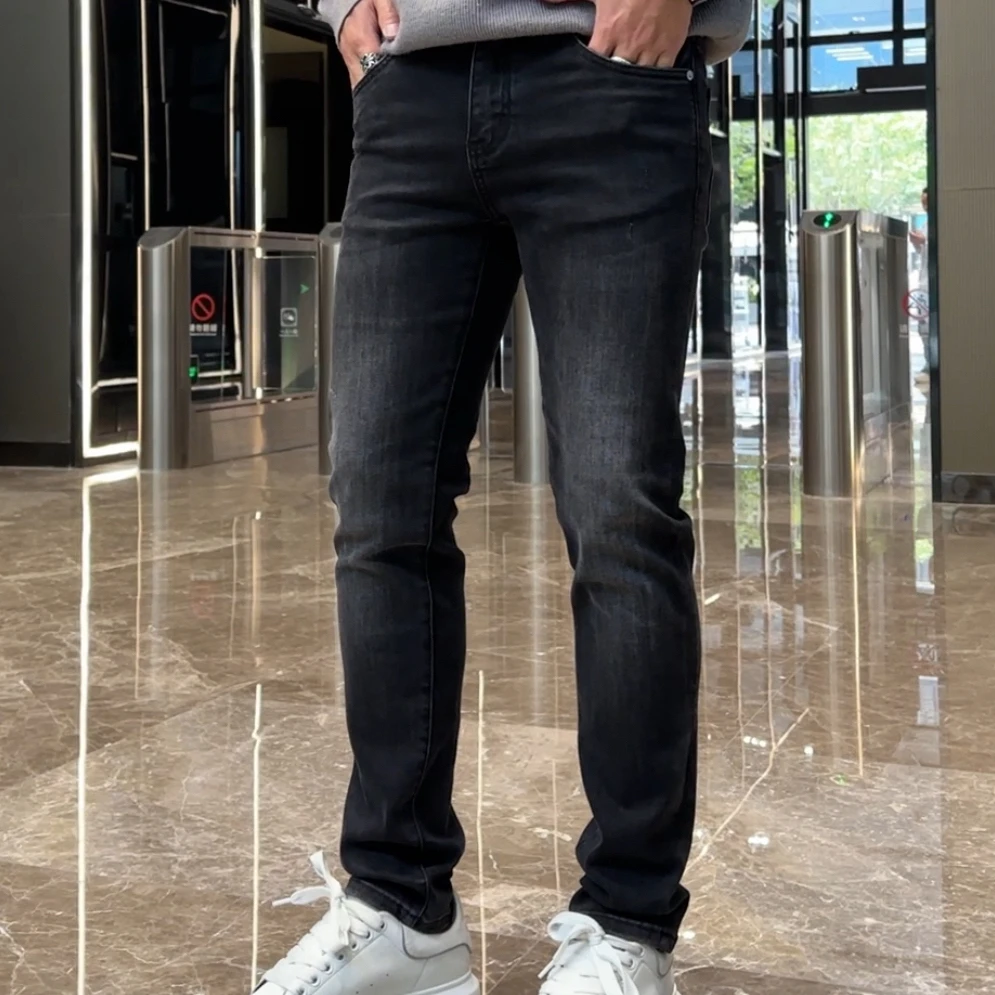 2025秋冬厚款款高端男士黑灰色洗水牛仔裤 百搭休闲修身小脚裤